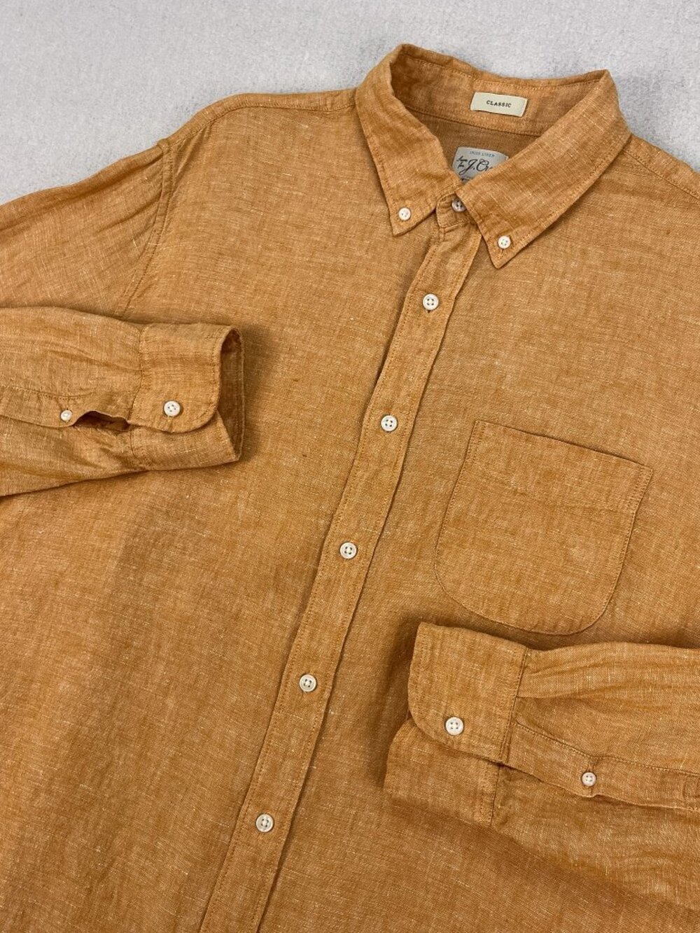 J.Crew Baird McNutt Irish Linen Shirt Mens L Rust Orange Long Sleeve Button Down